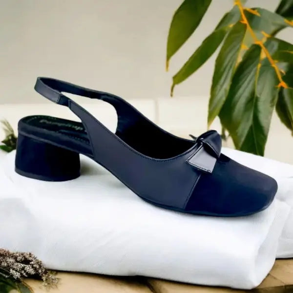 BB Bow Legacy Slingback PIU_217 – Matte and Jet Black block heel shoes by PumpItUp.pk