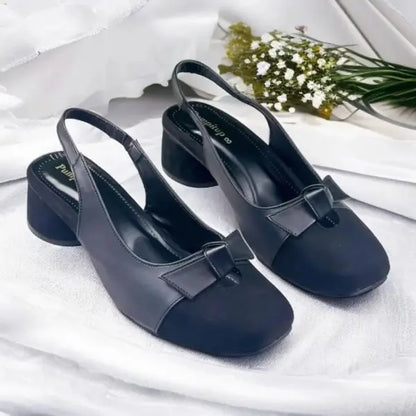 BB Bow Legacy Slingback PIU_217 – Matte and Jet Black block heel shoes by PumpItUp.pk