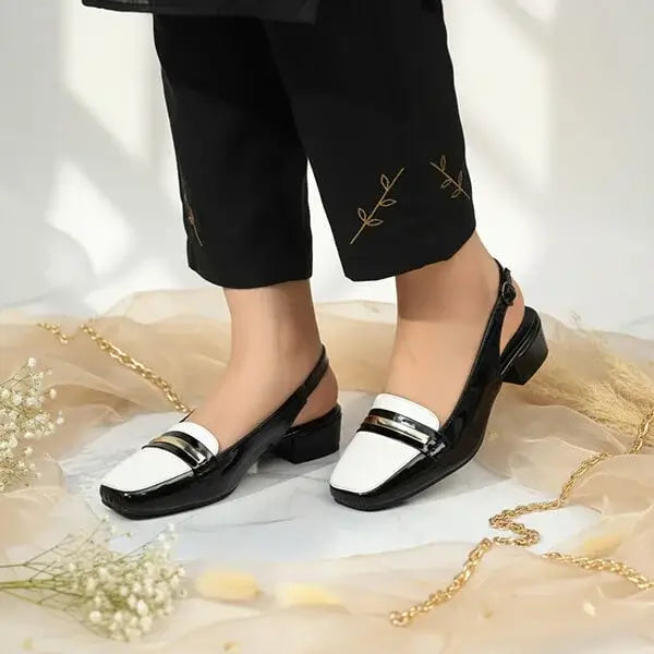 BW Duo Luxe Slingback Block Heel PIU_208 Imported Patent Rexine ladies shoes PumpItUp.pk