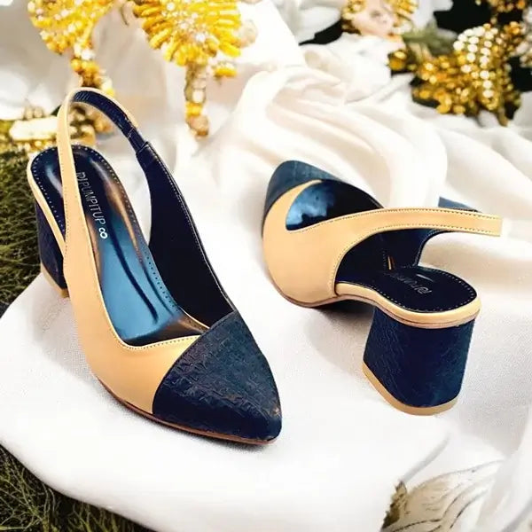 Beige & Black Charm Slingback PIU_228 ladies block heel shoes PumpItUp.pk