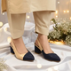 Beige & Black Charm Slingback Block Heel PIU_228
