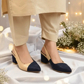 Beige & Black Charm Slingback Block Heel PIU_228 Sofa & Fabric ladies shoes PumpItUp.pk