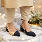 Beige & Black Charm Slingback Block Heel PIU_228 Sofa & Fabric ladies shoes PumpItUp.pk