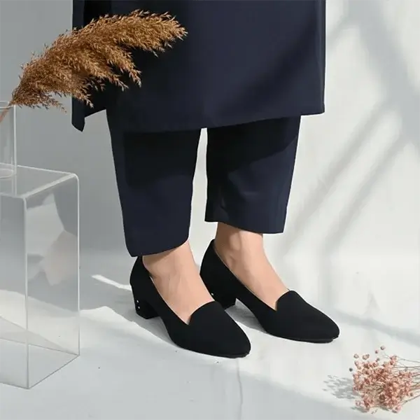 Black Comfy Block Heel Pump PIU_145 Amarah Rexine ladies shoes PumpItUp.pk