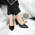 Black Comfy Court Shoe Block Heel PIU_172 imported patent rexine ladies shoes PumpItUp.pk