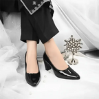 Black Comfy Court Shoe Block Heel PIU_172 imported patent rexine ladies shoes PumpItUp.pk