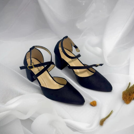 Black Cross Strap Block heel Pump PIU_127