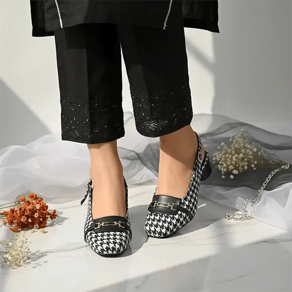 Black Crush Slingback Block Heel PIU_222 Amarah Fabric Rexine ladies shoes PumpItUp.pk