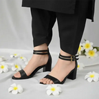 Black Double Straps Block Heel Sandal PIU_162 Sofa Rexine ladies shoes PumpItUp.pk