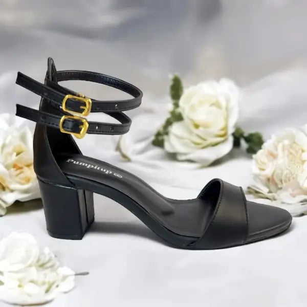 Black Double Straps Block Heel Sandal PIU_162