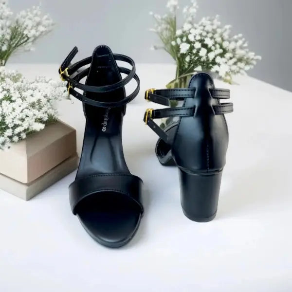 Black Double Straps Block Heel Sandal PIU_162
