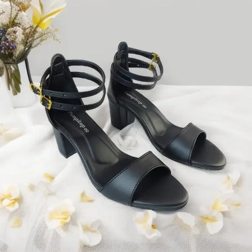 Black Double Straps Block Heel Sandal PIU_162 Sofa Rexine ladies shoes PumpItUp.pk