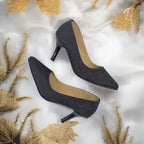 Black Glitter Shine Court Shoe Heel PIU_86