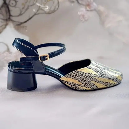 Black & Gold Dusk Heels PIU_230 sofa rexine block heel shoes PumpItUp.pk