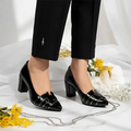 Black H Block Heel Court Shoe PIU_64 patent rexine ladies shoes PumpItUp.pk