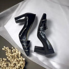 Black H Block Heel Court Shoe PIU_64 patent rexine ladies shoes PumpItUp.pk