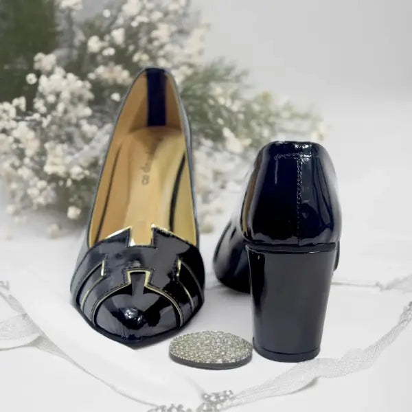 Black H Block Heel Court Shoe PIU_64