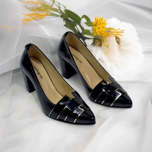 Black H Block Heel Court Shoe PIU_64