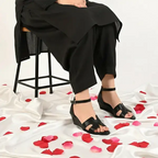Black Leather Rexine 
 H Wedge Block Heel Sandals 1.5 Inch - PIU_280-0