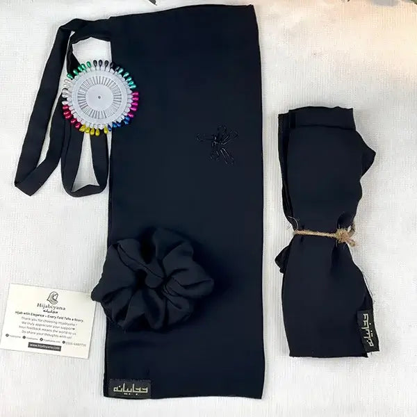 Black Half Niqab Set HB-68 – Complete Double Georgette Half Niqab Set with Accessories by Hijabiyana