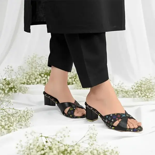 Black LVX Super Comfy Block Heel Sandal PIU_157 Jeans + Sofa Rexine ladies shoes PumpItUp.pk