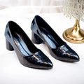 Black Midnight Gloss Block Heels PIU_232 dot patent rexine shoes PumpItUp.pk