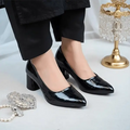 Black Midnight Gloss Block Heels PIU_232 Dot Patent Rexine ladies shoes PumpItUp.pk