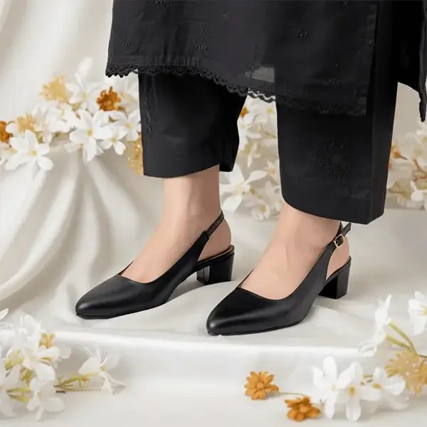 Black Noir Curve Slingback Block Heel PIU_178 imported sofa rexine ladies shoes PumpItUp.pk