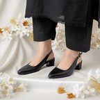 Black Noir Curve Slingback Block Heel PIU_178 imported sofa rexine ladies shoes PumpItUp.pk