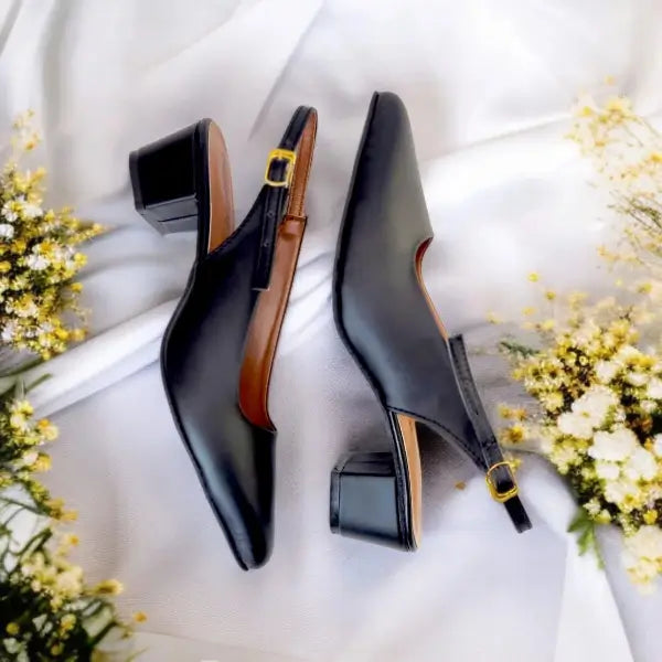 Black Noir Curve Slingback Block Heel PIU_178