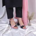 Black & Pink Block Heel Sandal PIU_169 Sofa rexine ladies shoes PumpItUp.pk