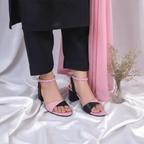Black & Pink Block Heel Sandal PIU_169 Sofa rexine ladies shoes PumpItUp.pk