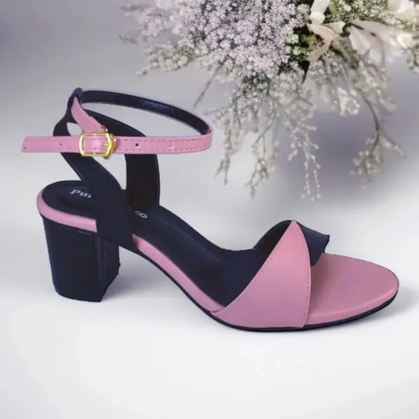 Black & Pink Block Heel Sandal PIU_169