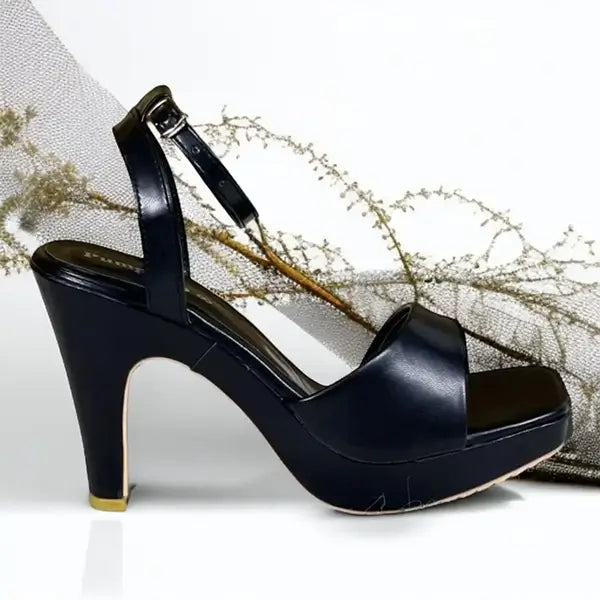 Black platform wedge heel sandal for women, 4 inch heel, PumpItUp Pakistan