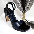 Black platform wedge heel sandal for women, 4 inch heel, PumpItUp Pakistan