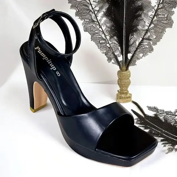 Black platform wedge heel sandal for women, 4 inch heel, PumpItUp Pakistan
