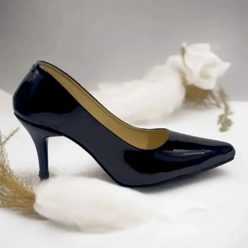 Black Reflected Comfy Court Shoe PIU_151 Shine Patent Rexine ladies shoes PumpItUp.pk