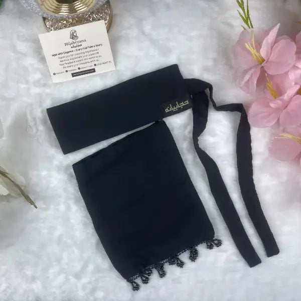 Black Saudi Niqab with Beads HB-2 – Double Georgette Fabric by Hijabiyana By Pumpitup.pk