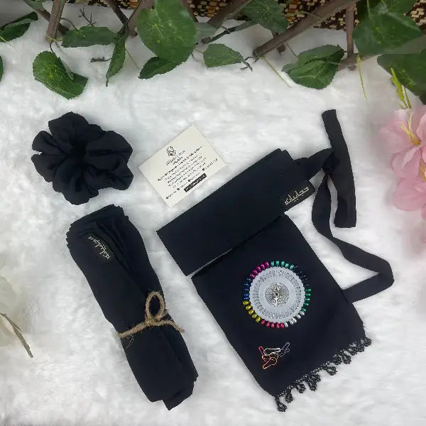 Black Saudi Niqab with Beads Set HB-4 – Double Georgette Fabric by Hijabiyana  By Pumpitup.pk