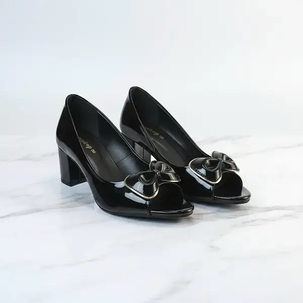 Black Peep Toe Block Heel Pair – 2 Inch Formal Heels for Women – PumpItUp