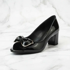 Black Peep Toe Block Heel Pump with Patent Rexine Upper – PIU_275 by PumpItUp