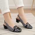 Black & White Sling Back Block Heel Sandal PIU_160 Amarah Fabric Rexine ladies shoes PumpItUp.pk