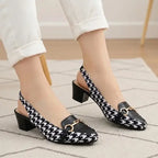 Black & White Sling Back Block Heel Sandal PIU_160 Amarah Fabric Rexine ladies shoes PumpItUp.pk