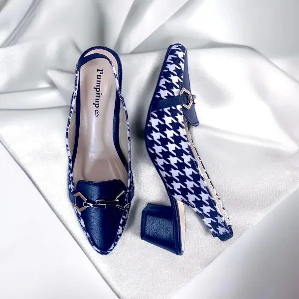 Black & White Sling Back Block Heel Sandal PIU_160