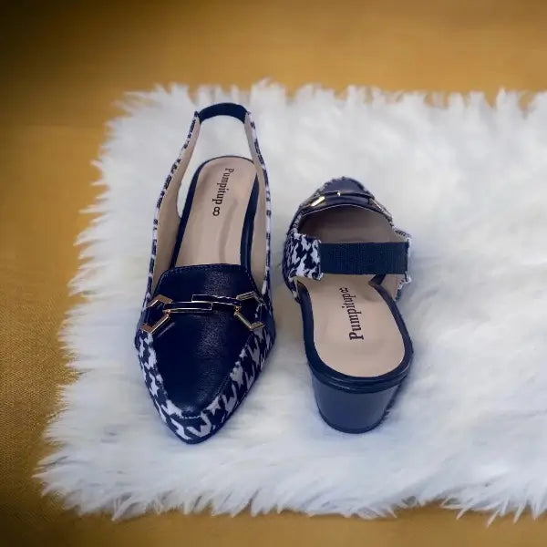 Black & White Sling Back Block Heel Sandal PIU_160