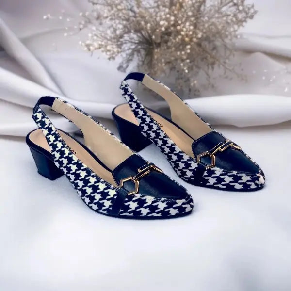 Black & White Sling Back Block Heel Sandal PIU_160