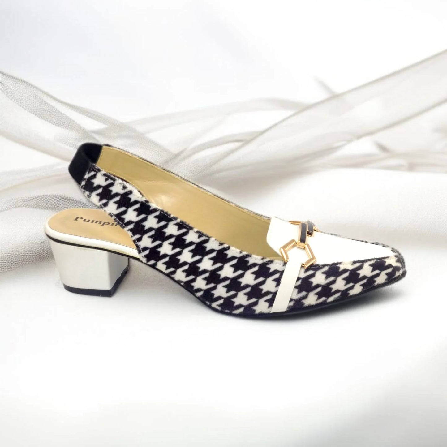 Black & White Sling Back Block Heel Sandal PIU_182