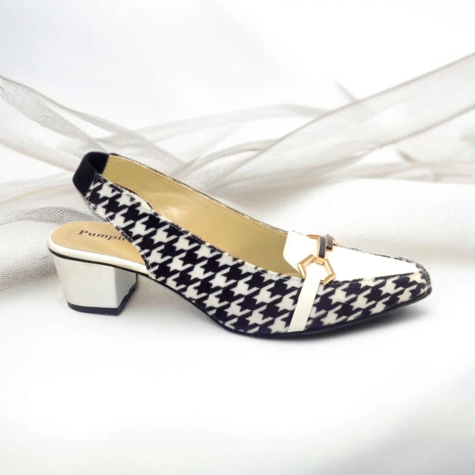 Black & White Sling Back Block Heel Sandal PIU_182