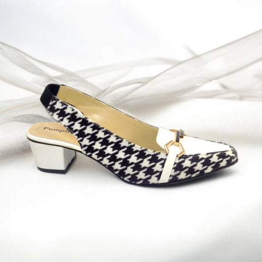 Black & White Sling Back Block Heel Sandal PIU_182