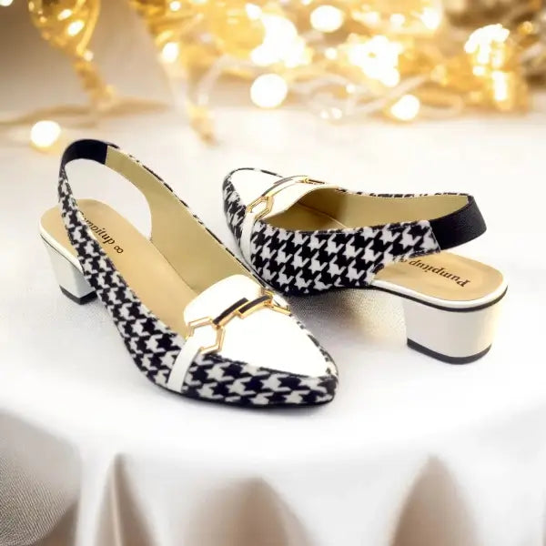Black & White Sling Back Block Heel Sandal PIU_182